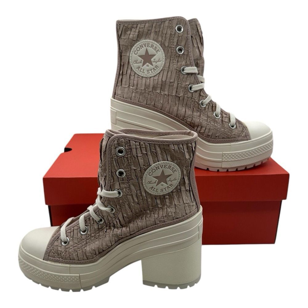 Converse Chuck 70 De Luxe Heel Satin Boots Women's Size 7 Chaotic Neutral/Egret